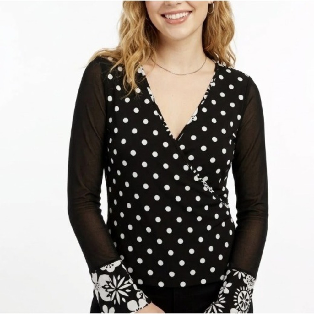 Vintage INC International Concepts Medium Polka Dot Retro Surplice Y2K Fit Top